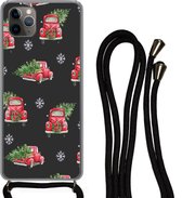Hoesje met koord Geschikt voor iPhone 11 Pro Max - Kerst - Kerstboom - Auto - Design - Siliconen - Crossbody - Backcover met Koord - Telefoonhoesje met koord - Hoesje met touw