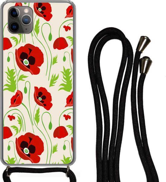 Coque avec cordon iPhone 11 Pro Max - Fleurs - Coquelicot - Motif -  Siliconen 