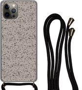Coque avec cordon iPhone 13 Pro - Pois - Zwart - Grijs - Siliconen - Bandoulière - Coque arrière avec cordon - Coque pour téléphone avec cordon - Coque avec corde