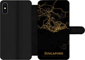 Bookcase Geschikt voor iPhone XS telefoonhoesje - Singapore - Kaart - Goud - Met vakjes - Wallet case met magneetsluiting