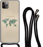 Coque avec cordon iPhone 11 Pro - Carte du Wereldkaart - Plantes - Water - Siliconen - Bandoulière - Coque arrière avec cordon - Coque pour téléphone avec cordon - Coque avec corde