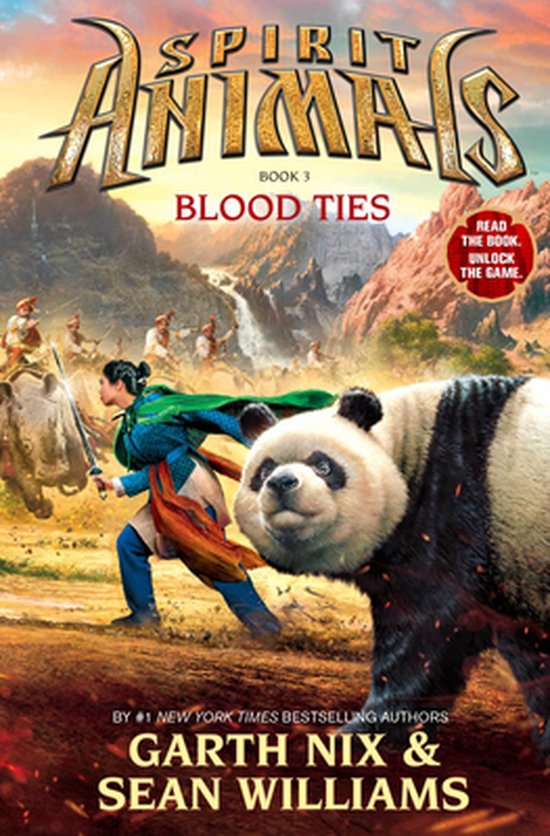 Boek kaft van Spirit Animals 3 Blood Ties met een panda en een meisje in gevechtshouding