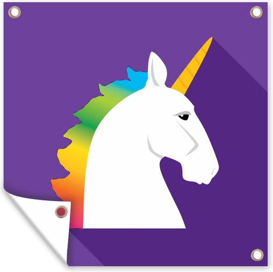 Illustration pour enfants Licorne sur fond violet affiche de jardin toile en vrac 50x50 cm - petit - Toile de jardin / Toile d'extérieur / Peintures pour l'extérieur (décoration de jardin)