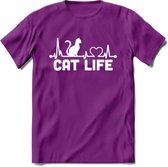 Cat Life - Katten T-Shirt Kleding Cadeau | Dames - Heren - Unisex | Kat / Dieren shirt | Grappig Verjaardag kado | Tshirt Met Print | - Paars - S