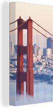 Canvas Schilderij Mistig rond de Golden Gate Bridge en San Francisco - 20x40 cm - Wanddecoratie