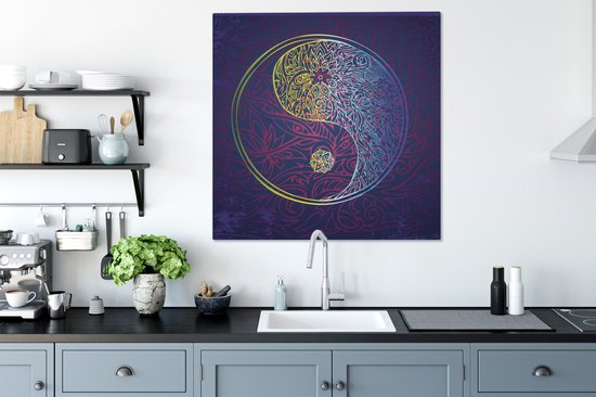 Tableau sur toile Un dessin d'un logo Yin et Yang de couleur bleu foncé - 90x90 cm - Décoration murale