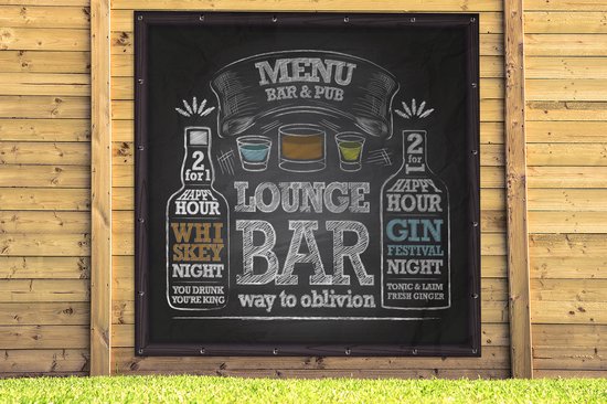 Affiche de Jardin un tableau noir dans le bar - 200x200 cm - Toile jardin - Affiche extérieure