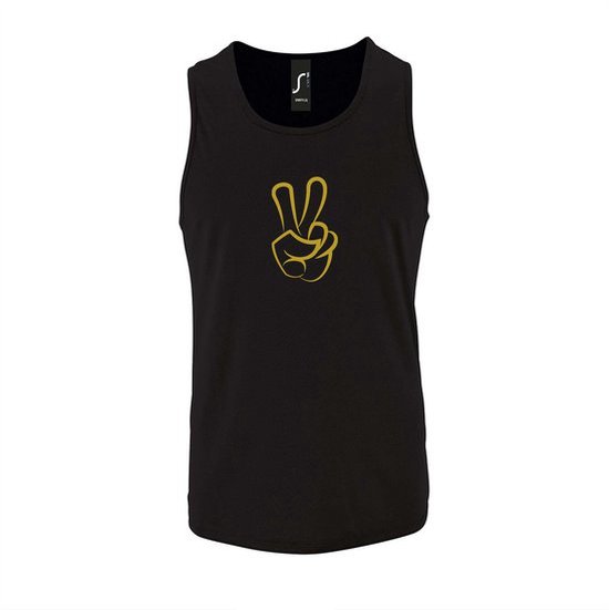 Zwarte Tanktop sportshirt met "Peace / Vrede teken" Print Goud Size XXL
