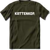 Kattenkop - Katten T-Shirt Kleding Cadeau | Dames - Heren - Unisex | Kat / Dieren shirt | Grappig Verjaardag kado | Tshirt Met Print | - Leger Groen - L