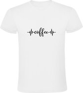 Koffie | Heren T-shirt | Wit | Coffee | Hartslag | Koffiebonen | Espresso | Macchiato | Cortado | Cappuccino | Latte | Bakie Pleur