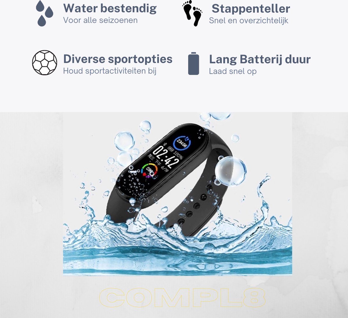 Compl8 - Podomètre - Montre podomètre homme - Solar - Sport - Compteur de  calories 