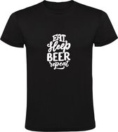 Eat Sleep Beer Repeat | Heren T-shirt | Zwart | Eet Slaap Bier Herhaal | Borrel | Feest | Carnaval | Oktoberfeest | Humor