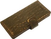 Made-NL Handgemaakte ( Samsung Galaxy S22 Ultra ) book case Bruin Zwart goud Krokodillenprint leer hoesje