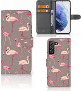 Hoesje met naam Geschikt voor Samsung Galaxy S22 Plus Wallet Book Case Flamingo
