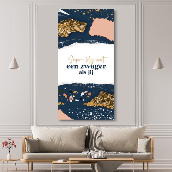 Tableau sur toile Beau-frère - Citations - Design - Rose - Or - 80x160 cm - Décoration murale