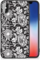 Mobiel TPU Hard Case Geschikt voor iPhoneX | Xs Telefoon Hoesje met Zwarte rand Zwart Bloemen