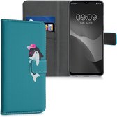 kwmobile telefoonhoesje voor Samsung Galaxy A22 5G - Hoesje met pasjeshouder in grijs / roze / turquoise - Kleine Haai design