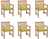 Decoways - Tuinstoelen 6 stuks met heldergroene kussens massief teakhout