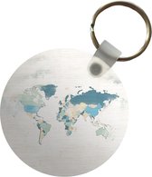 Sleutelhanger - Wereldkaart - Kleuren - Wit - Plastic - Rond - Uitdeelcadeautjes