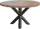 Ronde eikenhouten tafel - naturel - gedraaide kruis-poot onderstel - extra dik blad