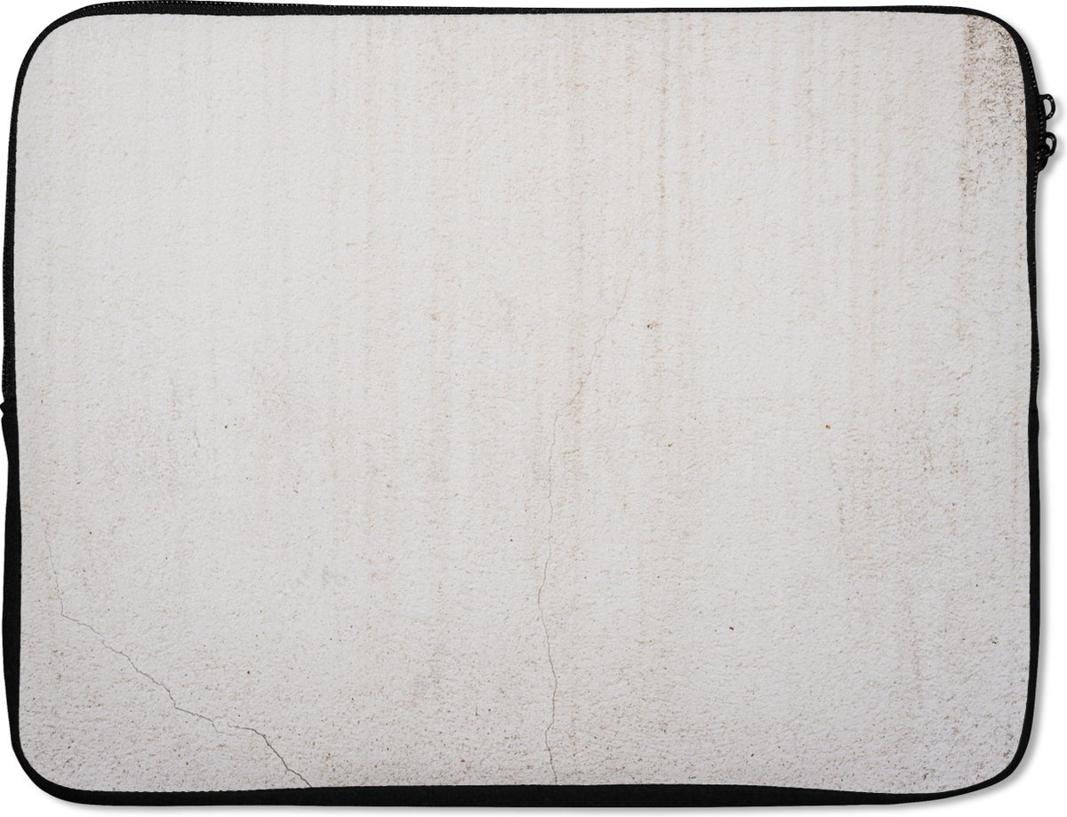 Laptophoes 17 inch - Beton print - Muur - Wit - Laptop sleeve - Binnenmaat 41x28 cm - Zwarte achterkant