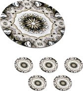Onderzetters voor glazen - Mandala design - Zwart wit - Goud - Rond - Bohemian - 10x10 cm - 6 stuks