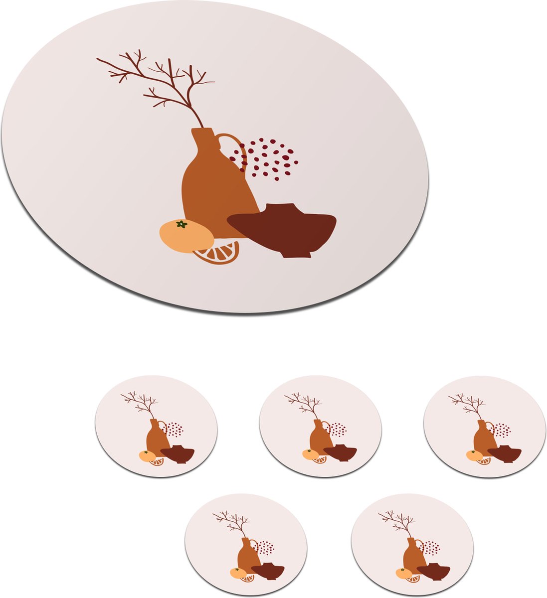 Onderzetters voor glazen - Rond - Vazen - Fruit - Design - 10x10 cm - Glasonderzetters - 6 stuks
