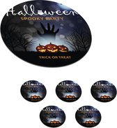 Onderzetters voor glazen - Rond - Een poster van Halloween zichtbaar in een illustratie - 10x10 cm - Glasonderzetters - 6 stuks