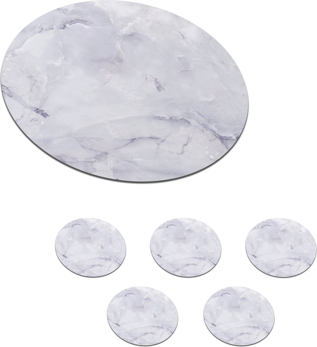 Onderzetters voor glazen - Rond - Marmer - Plamuur - Wit - 10x10 cm - Glasonderzetters - 6 stuks