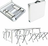 Knipsta Camping Tafel - Opvouwbaar - Klaptafel - Reizen - Vakantie - Inclusief 6 zitjes - Tuin - Camping - Wit