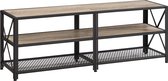 FURNIBELLA-TV-meubel, TV-tafel, lowboard voor TV's tot 60 inch, TV-meubel met planken, stalen frame, TV-plank voor woonkamer, slaapkamer, greige-black LTV094B02