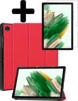 Samsung Galaxy Tab A8 Hoes Book Case Hoesje Met Screenprotector Bescherm Glas - Rood