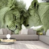 Fotobehang - Lion Tenderness (Green).