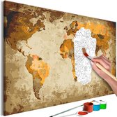Doe-het-zelf op canvas schilderen - Brown World Map.