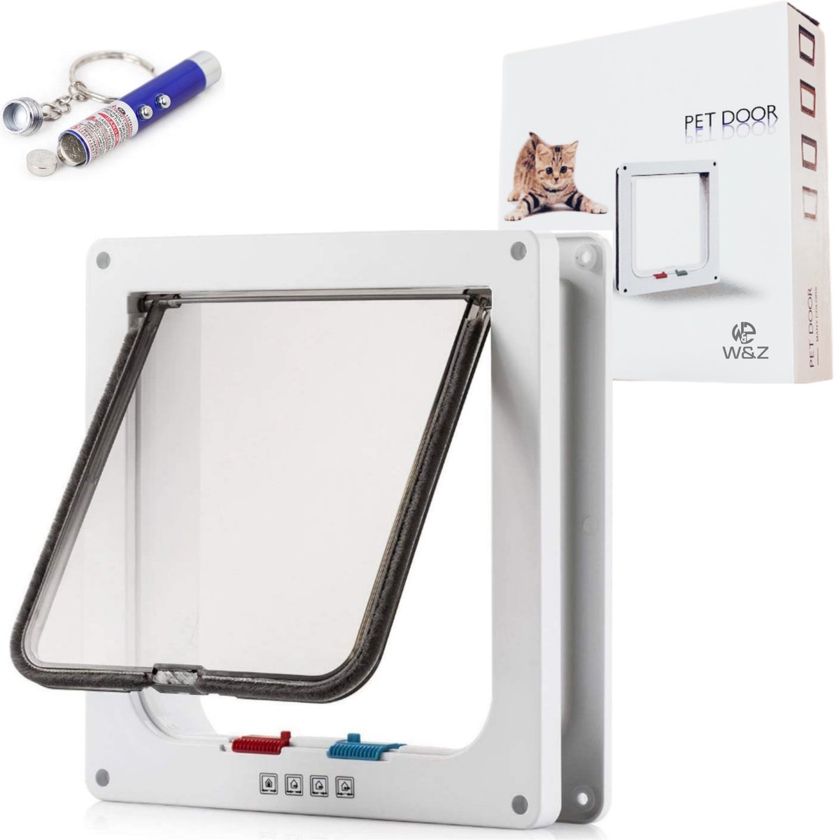 Bol.com W&Z® Kattenluik met Vierwegsluiting - weerbestendig - Middel groot - Grote Kat - 25 x 23 x 5,5 cm -Wit aanbieding