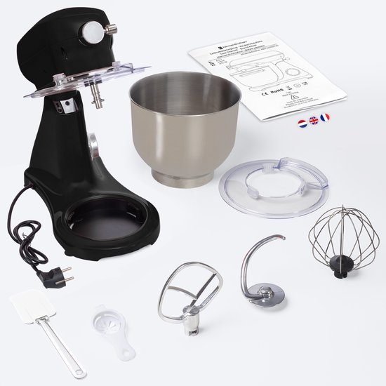 KitchenBrothers Keukenmachine - Keukenrobot - 6,2L Mengkom - 1800W - Keukenmixer - Aluminium - Zwart van KitchenBrothers — afbeelding 5
