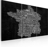 Schilderij - Text map of France on the black background - triptych.