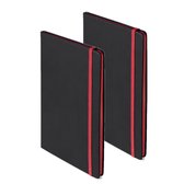 Set van 2x stuks schriften/notitieboekje rood met elastiek A5 formaat - 80x gekleurde blanco paginas - opschrijfboekjes