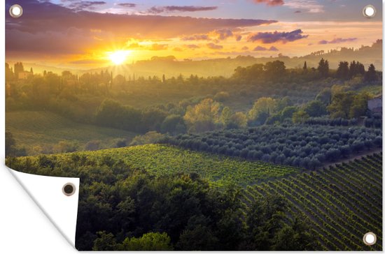 Vue des champs verts du paysage toscan Affiche de jardin 180x120 cm - Toile de jardin / Toile d'extérieur / Peintures d'extérieur (décoration de jardin) XXL / Grand format!