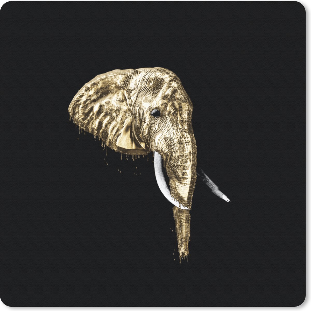 Muismat 20x20 cm - Mousepad Olifant - Goud - Tanden - Muismatten