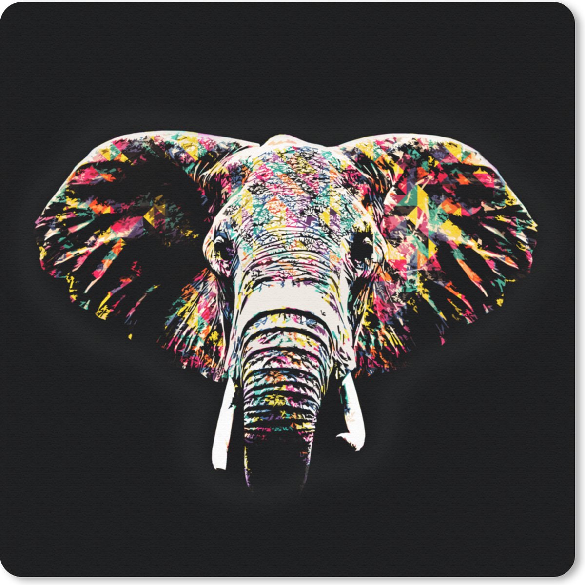 Muismat 20x20 cm - Mousepad Olifant - Dieren - Kleuren - Muismatten