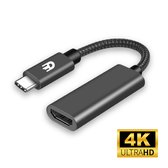 Drivv. USB C naar HDMI Adapter - Ondersteunt 4K @60Hz - Type C to HDMI - Thunderbolt 3 - Nylon - Grijs