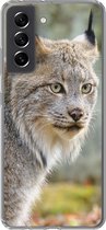 Geschikt voor Samsung Galaxy S21 FE hoesje - Lynx - Bos - Grijs - Siliconen Telefoonhoesje