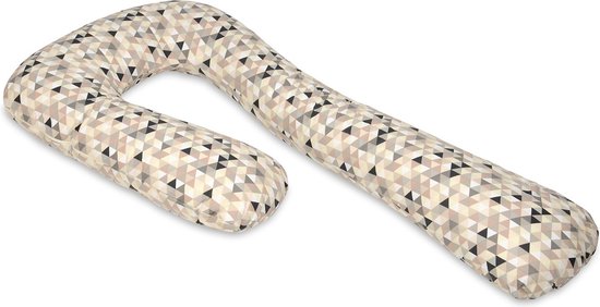 Voedingskussen - Zijslaapkussen - 235 cm - 100% katoen - beige driehoeken