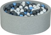 Ballenbad rond - grijs - 90x30 cm - met 450 wit, babyblauw en grijze ballen