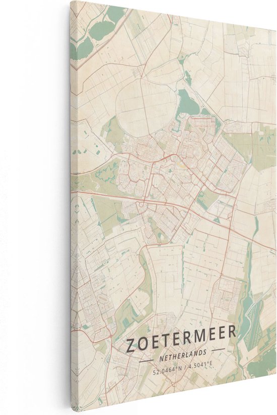 Artaza - Canvas Schilderij - Stadskaart Zoetermeer in het - Foto Op Canvas - Canvas Print