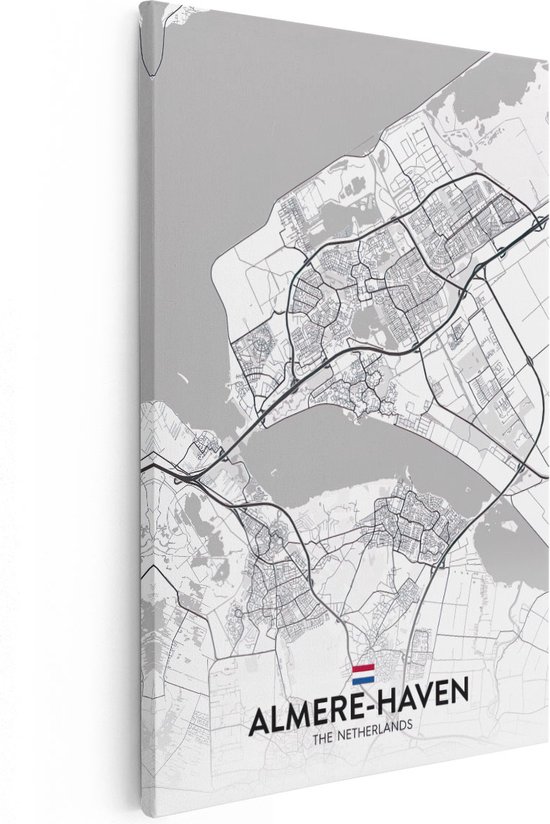 Artaza Canvas Schilderij Stadskaart Almere-Haven in het Wit - 80x120 - Groot - Muurdecoratie - Canvas Print