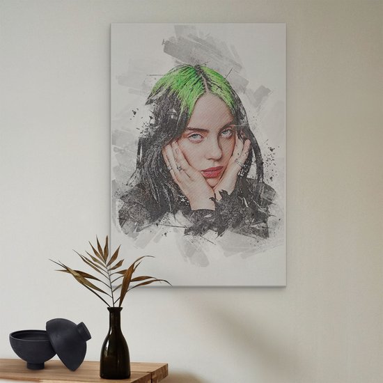 Artaza - Peinture sur Canevas - Billie ailish avec les cheveux verts - 40x60 - Petit - Photo sur Toile - Impression sur Toile