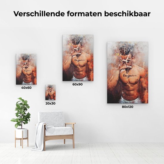 Canvas van XXXTentacion, in verschillende maten. Een man met dreadlocks en een tatoeage op zijn borst, die een handgebaar maakt.