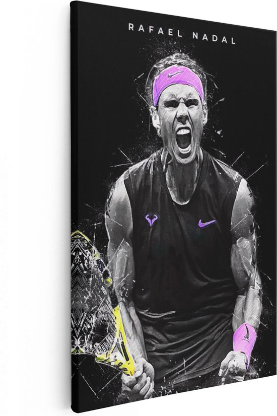 Artaza - Canvas Schilderij - Tennisser Rafael Nadal met Racket - Foto Op Canvas - Canvas Print